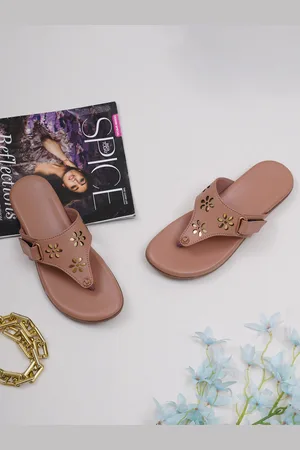 Misto Women Peach-Coloured Textured Open Toe Flats