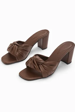 The Label Life Women Brown Knotted Leather Block Sandals
