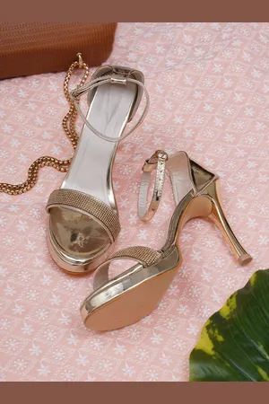 Misto Embellished Open Toe Comfortable Slim Heels With Ankle Loop