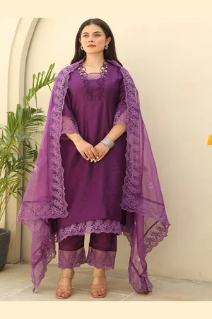 ASRUMO Women Floral Embroidered Regular Thread Work Chanderi Silk Kurta with Trousers & With Dupatta