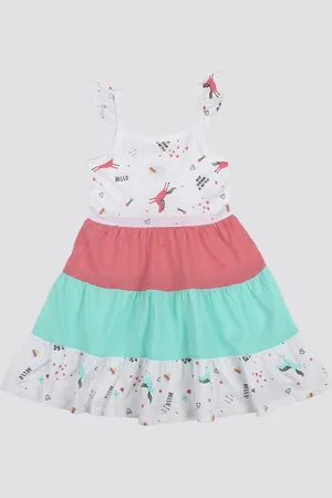Mothercare Girls Colourblocked Shoulder Strap Sleeveless Gathered Tiered Fit & Flare Dress
