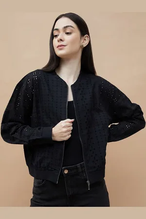 Lifestyle Women Embroidered Collarless Long Sleeves Open Front Jacket