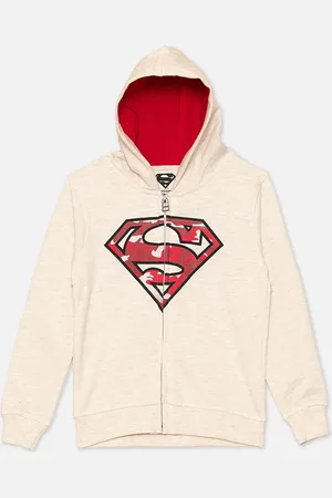 Kidsville Boys Beige Superman Printed Hooded Sweatshirt