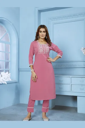 DIVASTRI Women Floral Yoke Design Regular Thread Work Pure Cotton Kurta with Trousers