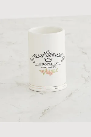 Home Centre White Printed Ceramic Holder