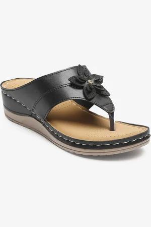Misto Women Black Embellished T-Strap Flats with Laser Cuts