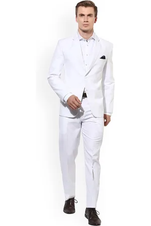Hangup Men White Solid Single-Breasted Two-Piece Formal Suit