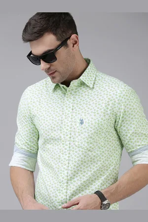 U.S. Polo Assn. Men Green & White Tailored Fit Floral Printed Pure Cotton Casual Shirt