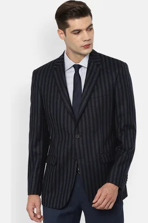 Louis Philippe Men Navy Blue Striped Single-Breasted Blazer