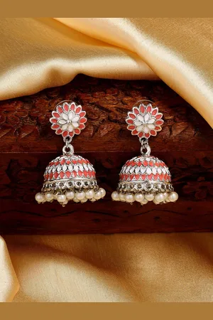 ESTELE Rhodium-Plated Dome Shaped Jhumkas Earrings