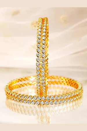Rubans Set of 4, 22K Gold-Plated Cubic Zirconia Studded Bangles