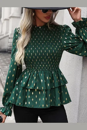 HERE&NOW Women Printed Peplum High Neck Top