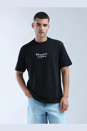 Flying Machine Men Typography Printed Round Neck Cotton Relaxed Fit T-shirt