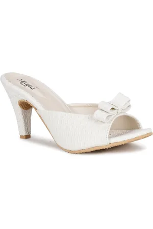 Misto White Embellished PU Block Peep Toes with Bows