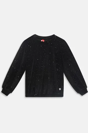 Blue Giraffe Girls Embellished Puff Sleeves Top