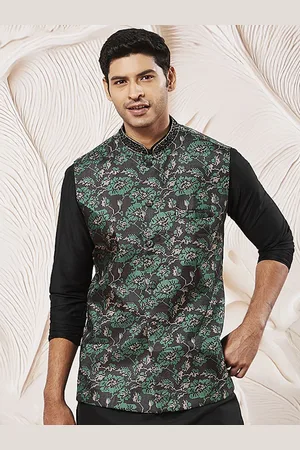 Vastramay Printed With Embroidered Collared Nehru Jacket