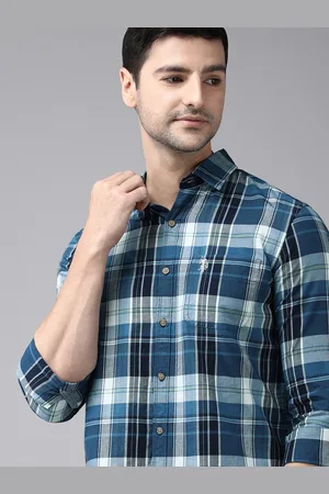 Ralph Lauren U S Polo Assn Denim Co Men Blue & White Checked Casual Shirt
