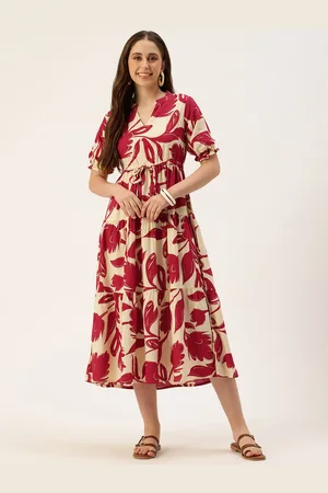 Amukti Floral Printed Fit & Flare Midi Ethnic Dress