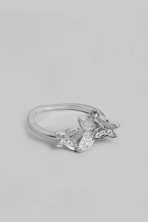 DressBerry Butterfly-Shaped Stone-Studded Adjustable Finger Ring
