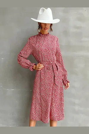 HERE&NOW Women Abstract Printed Round Neck Puff Sleeves A-Line Dress
