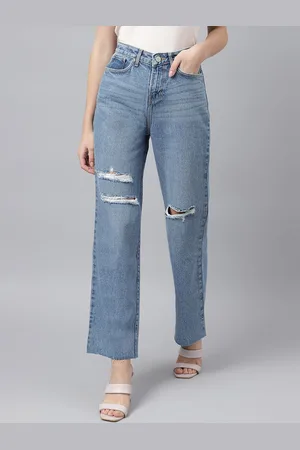 Xpose Women Comfort Wide Leg High-Rise Mildly Distressed Jeans