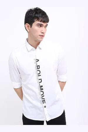 Highlander Men White Slim Fit Printed Casual Shirt