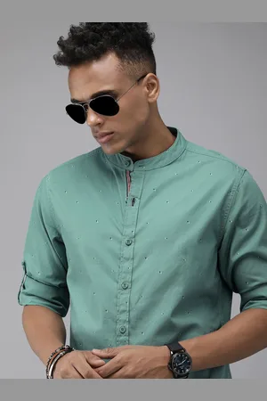 Roadster The Lifestyle Co Men Green & Black Printed Pure Cotton Casual Shirt