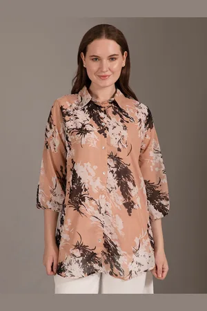 Moda Rapido Floral Print Roll-Up Sleeves Shirt Style Longline Top