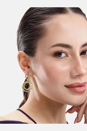 DressBerry Stone-Studded Floral Drop Earrings