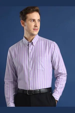 HANCOCK Men Button-Down Collar Vertical Striped Cotton Slim Fit Formal Shirt