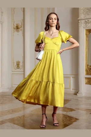all about you Puff Sleeve A-Line Tiered Midi Dress