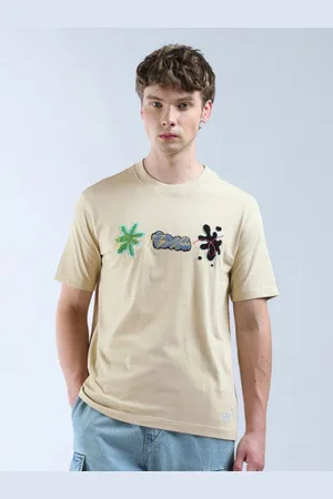 Flying Machine Men Floral Printed Round Neck Cotton Relaxed Fit T-shirt