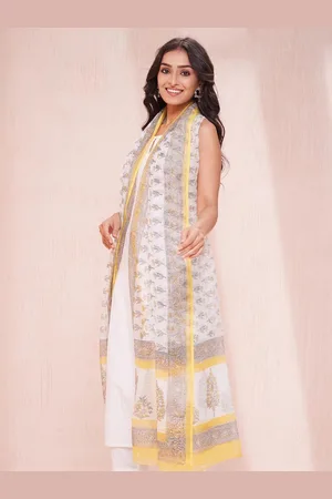 Fabindia Floral Printed Cotton Silk Dupatta