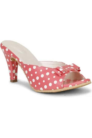 Misto Pink Printed PU Platform Peep Toes with Bows