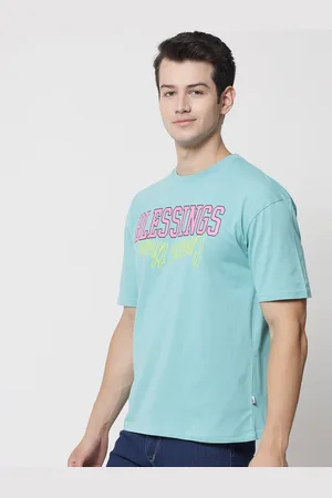 The Dry State Men Turquoise Blue Typography Printed T-shirt