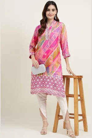 ZARI Women Floral Printed Regular Thread Work Kurta with Dhoti Pants