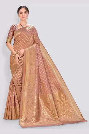 Saadhvi Peach Woven Design Zari Pure Silk Saree