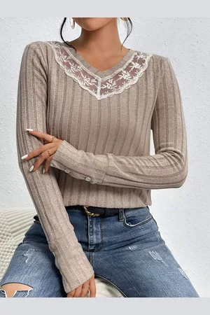 HERE&NOW Women Striped V-Neck T-shirt