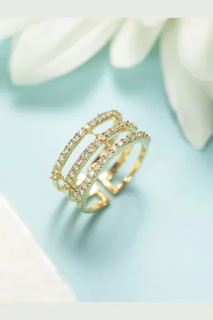 FableStreet 925 Sterling Silver 18KT Gold-Plated CZ -Studded FInger Ring