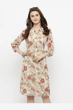 Sera Women Beige Printed A-Line Dress