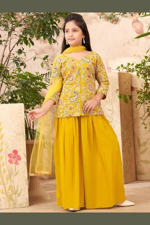 BAESD Girls Embroidered Regular Sequinned Kurti with Sharara & With Dupatta