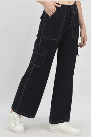 Chemistry Women Relaxed Straight Leg Flared High-Rise Cargos Trousers