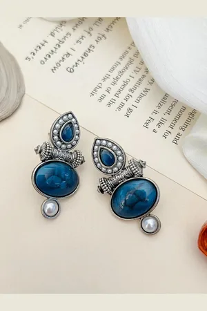 ABDESIGNS Elegant German Silver Plated Artificial Stones and Beads Classic Drop Earrings