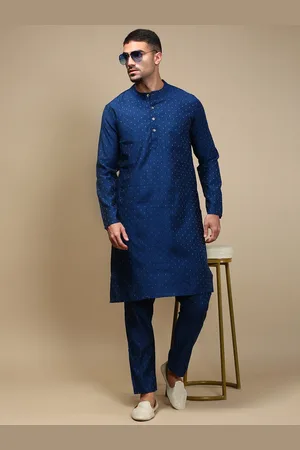 WHITE HEART Geometric Printed Band Collar Straight Kurta With Pyjamas