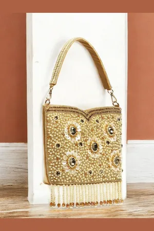 EXOTIC Embellished Jute Purse Clutch