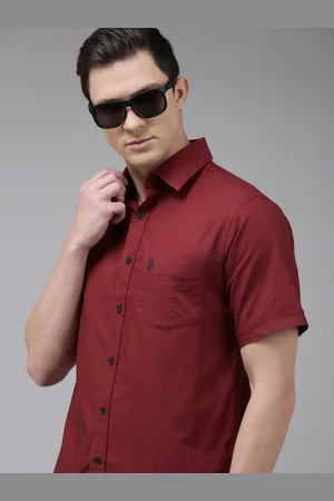 U.S. Polo Assn. U S Polo Assn Men Maroon Tailored Fit Pure Cotton Casual Shirt