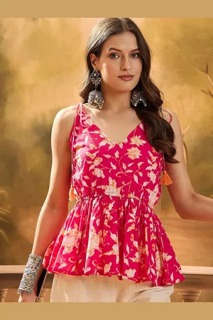 Sangria Floral Printed Pure Cotton Peplum Top