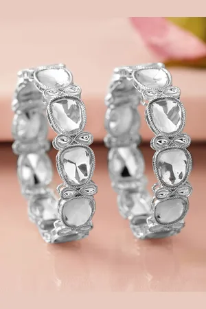 Rubans Set of 2 Rhodium-Plated Crystal White Cubic Zirconia Studded Premium Bangles