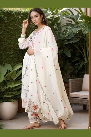 DIVASTRI Women Floral Embroidered Regular Thread Work Kurta with Palazzos & With Dupatta
