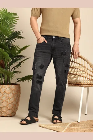 Mast & Harbour Men Slim Fit Highly Distressed Light Fade Cargo Style Stretchable Jeans